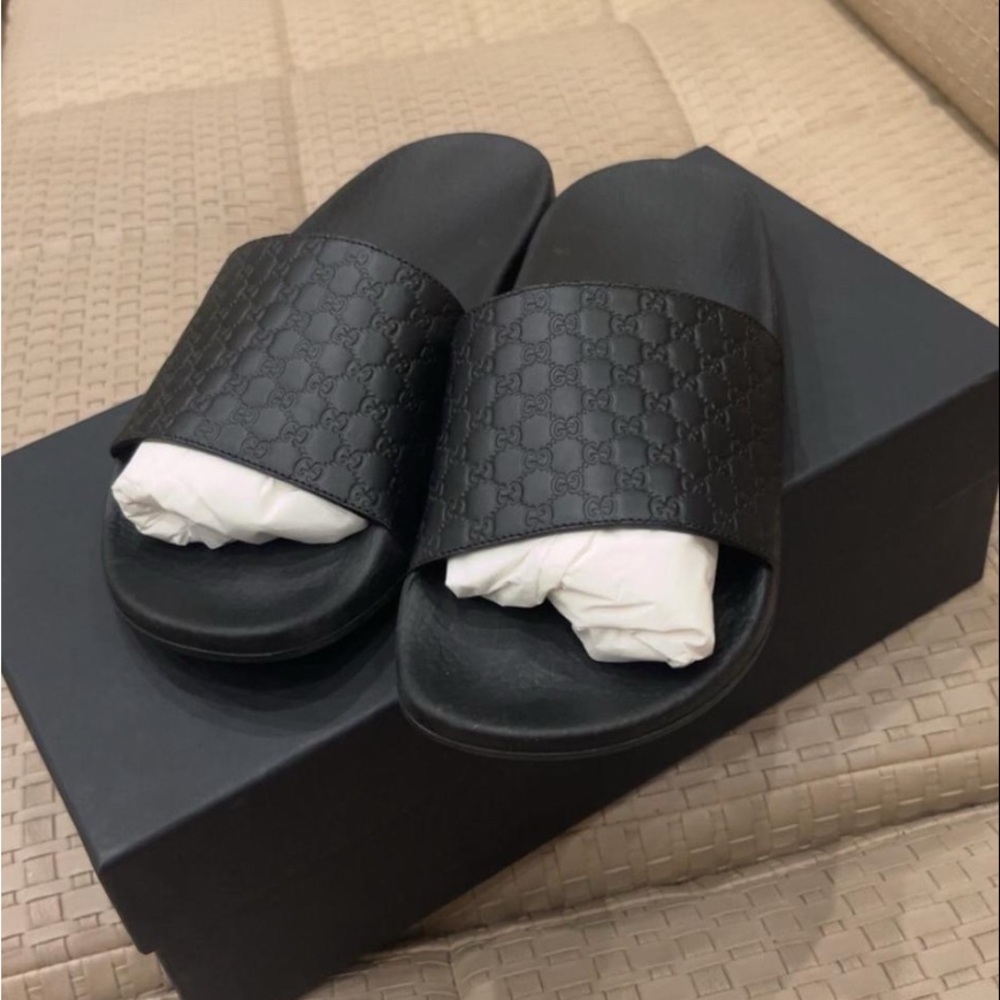Gucci Embossed Black Slides